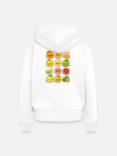 Kawaii Zitrusfrüchte | Orange & Zitrone - Frauen Premium Bio Zip Hoodie - Weiß