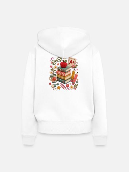 Häkel-Schulbücher Apfellehrerin - Frauen Premium Bio Zip Hoodie - Weiß
