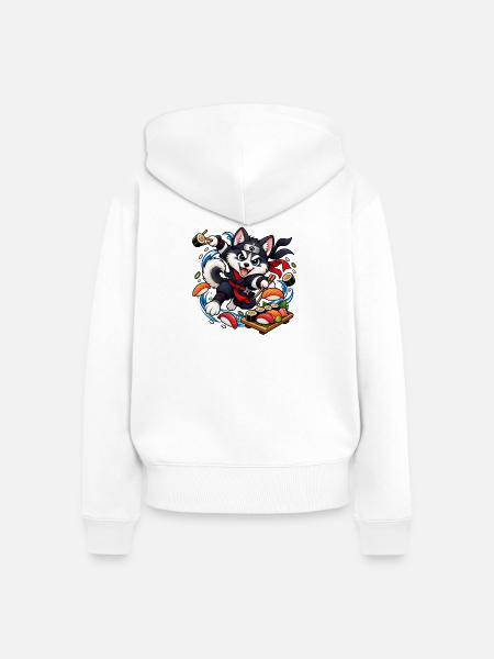 Husky Puppy Sushi Ninja - Frauen Premium Bio Zip Hoodie - Weiß