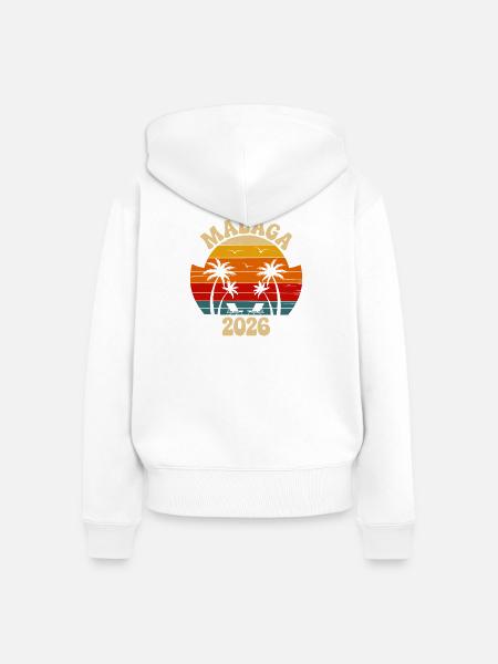 Malaga 2026 Palmen Retro - Frauen Premium Bio Zip Hoodie - Weiß