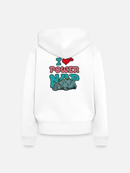 Power-Nap Hippo. Ich liebe es! - Frauen Premium Bio Zip Hoodie - Weiß