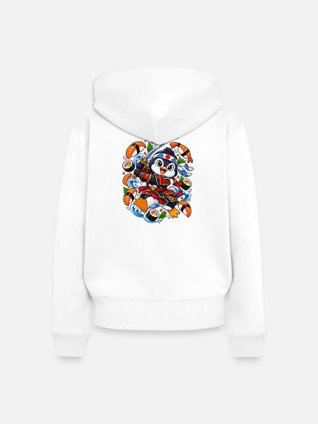 Samurai-Pinguin führt ein Sushi-Katana - Frauen Premium Bio Zip Hoodie - Weiß