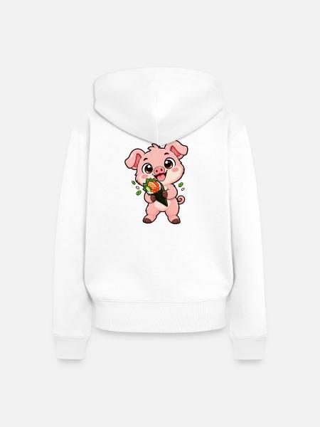 Ferkel-Snacks auf einer geladenen Sushi-Handrolle - Frauen Premium Bio Zip Hoodie - Weiß