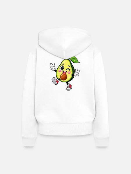 Avocado-Groove: Zwinkerndes Fruchtfröhchen - Frauen Premium Bio Zip Hoodie - Weiß