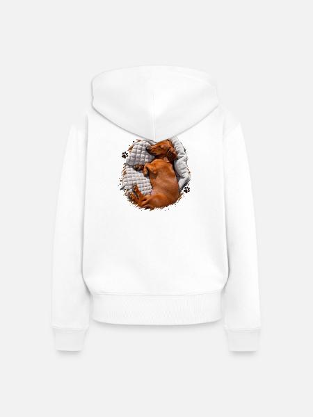 Dackel Kuscheltraum auf Decke - Frauen Premium Bio Zip Hoodie - Weiß