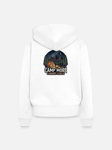 Camp Mach dir weniger Sorgen - Frauen Premium Bio Zip Hoodie - Weiß