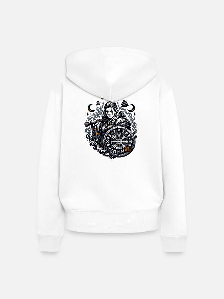 Viking Kämpfer mit Runen Schild - Frauen Premium Bio Zip Hoodie - Weiß