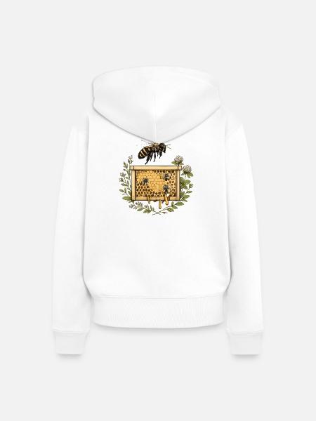 Honigwabenkranz mit Biene und Blüten - Frauen Premium Bio Zip Hoodie - Weiß