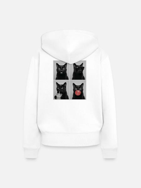 Katzen schwarze Katze - Frauen Premium Bio Zip Hoodie - Weiß