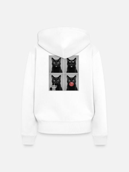 Katzen schwarze Katze - Frauen Premium Bio Zip Hoodie - Weiß