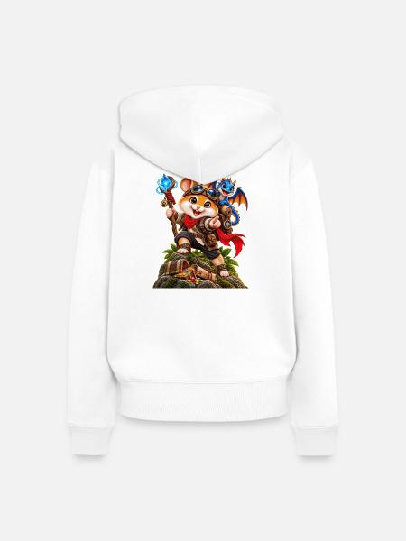 Abenteuer-Hamster mit blauem Drachen - Frauen Premium Bio Zip Hoodie - Weiß