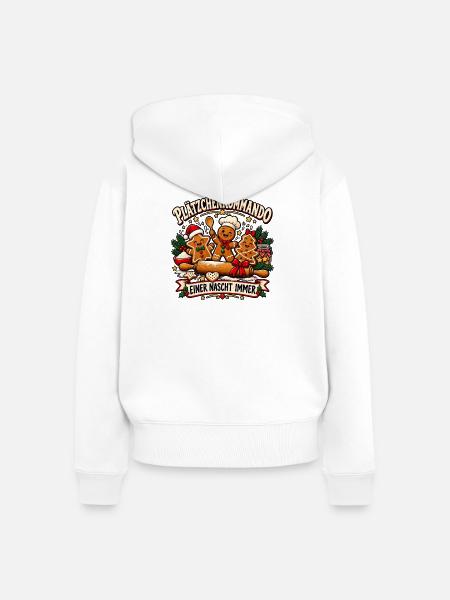 Plätzchenkommando – Einer nascht immer - Frauen Premium Bio Zip Hoodie - Weiß