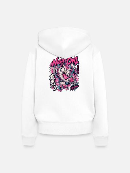 NachtEule Neon Punk Schlaflos - Frauen Premium Bio Zip Hoodie - Weiß