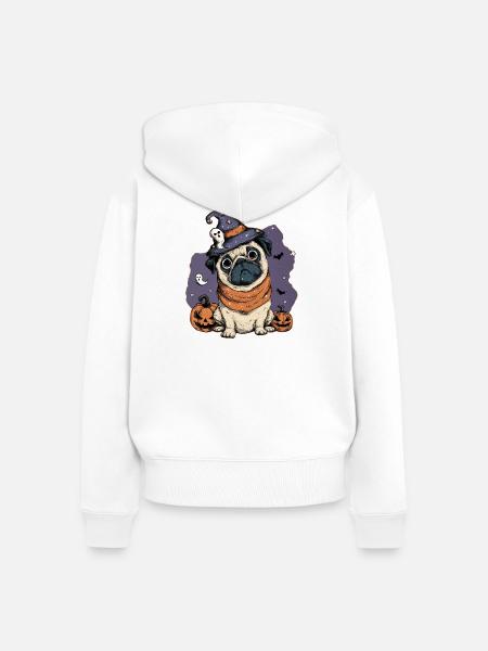 Mops Halloween - Frauen Premium Bio Zip Hoodie - Weiß