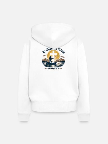 Er rief mich zum Fischen. - Frauen Premium Bio Zip Hoodie - Weiß