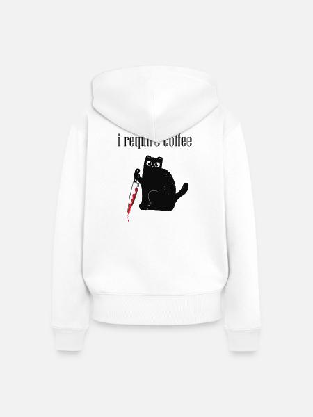 I-require Coffee-Ich brauche Kaffee-Lustige Katze - Frauen Premium Bio Zip Hoodie - Weiß