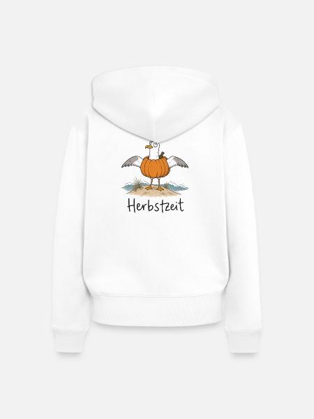 Herbstzeit – Lustige Möwe im Kürbis - Frauen Premium Bio Zip Hoodie - Weiß