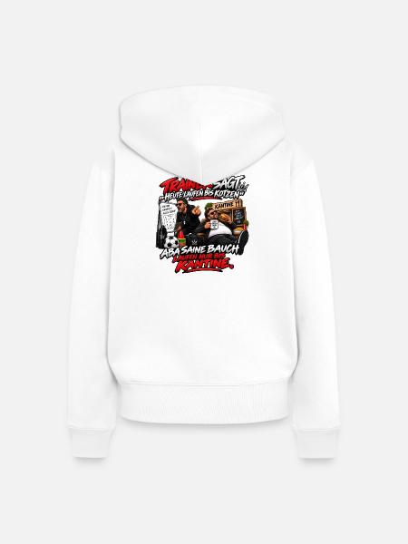 Trainer Spruch: Laufen bis Kantine - Frauen Premium Bio Zip Hoodie - Weiß