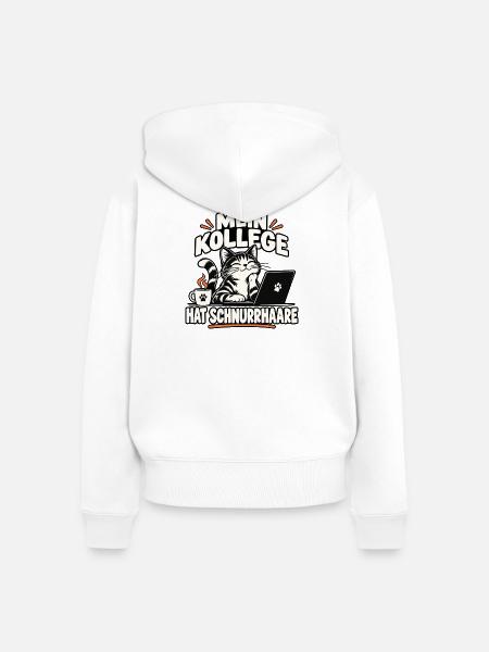 Mein Kollege hat Schnurrhaare Katze - Frauen Premium Bio Zip Hoodie - Weiß