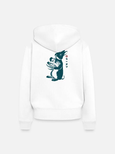 Ramen Bunny - Frauen Premium Bio Zip Hoodie - Weiß