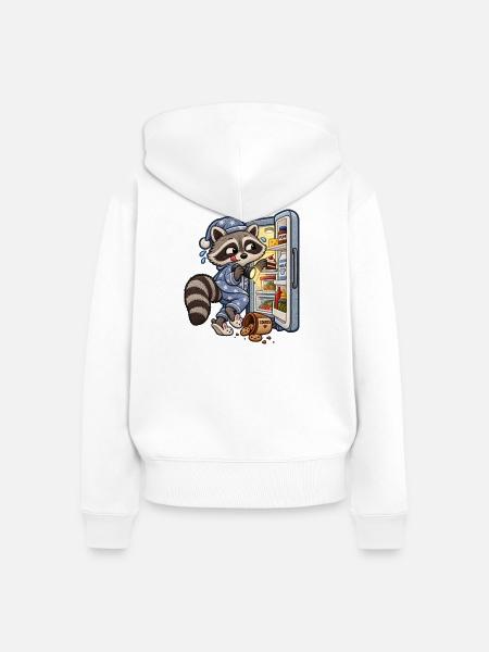 Waschbär auf nächtlicher Snacktour - Frauen Premium Bio Zip Hoodie - Weiß