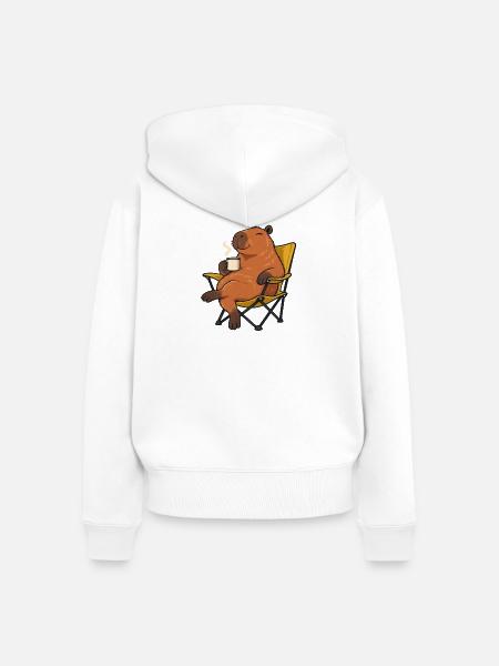Entspanntes Capybara beim Camping - Frauen Premium Bio Zip Hoodie - Weiß