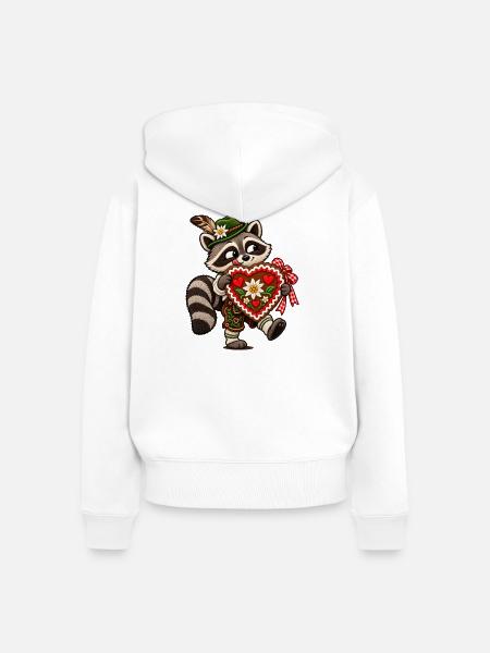 Waschbär mit Lebkuchenherz - Frauen Premium Bio Zip Hoodie - Weiß