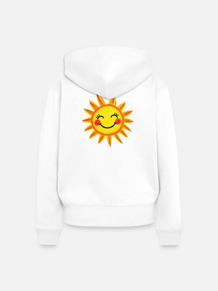 Lächelnde Sonne Crayon-Stil - Frauen Premium Bio Zip Hoodie - Weiß