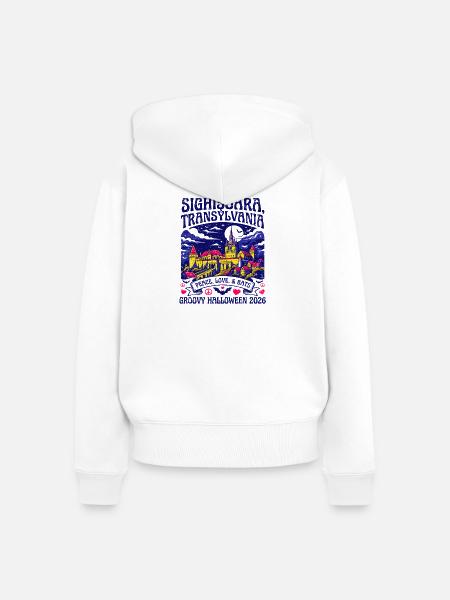 Sighisoara Transylvania Groovy Halloween Bats - Frauen Premium Bio Zip Hoodie - Weiß
