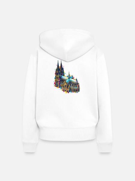 Kölner Dom Aquarell-Splash - Frauen Premium Bio Zip Hoodie - Weiß