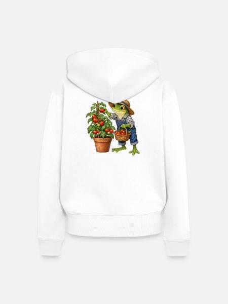 Frosch bei der Tomatenernte - Frauen Premium Bio Zip Hoodie - Weiß