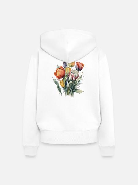 Aquarell-Tulpenbouquet-Schrift - Frauen Premium Bio Zip Hoodie - Weiß