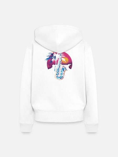 Saxophon Steamwave - Frauen Premium Bio Zip Hoodie - Weiß