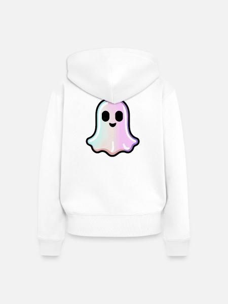 Niedlicher Geist Halloween Pastell - Frauen Premium Bio Zip Hoodie - Weiß