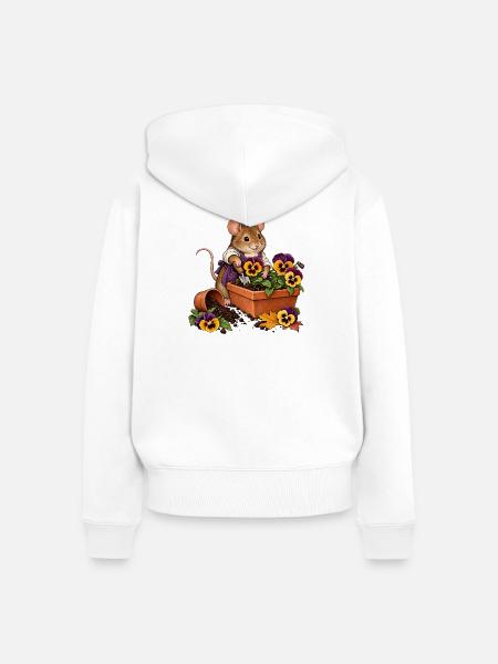 Feldmaus pflanzt Stiefmütterchen - Frauen Premium Bio Zip Hoodie - Weiß