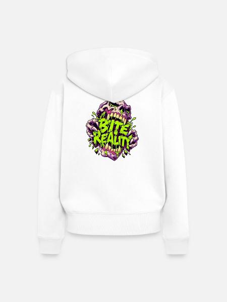 Beißende Realität Neon-Skull - Frauen Premium Bio Zip Hoodie - Weiß