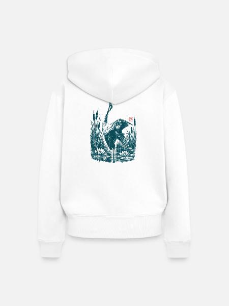 Graureiher am Teich - Frauen Premium Bio Zip Hoodie - Weiß