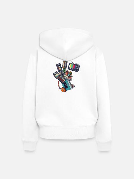 80er 90er Retro Technik & Gaming - Frauen Premium Bio Zip Hoodie - Weiß