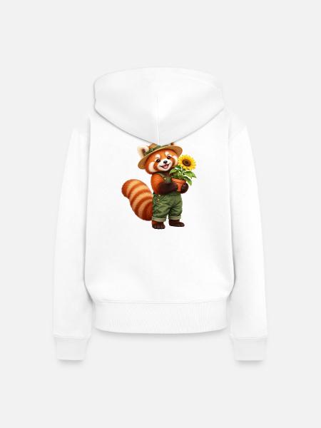 Roter Panda-Gärtner mit Sonnenblume - Frauen Premium Bio Zip Hoodie - Weiß