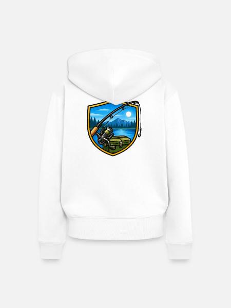 Seeangeln bei Abendlicht - Frauen Premium Bio Zip Hoodie - Weiß