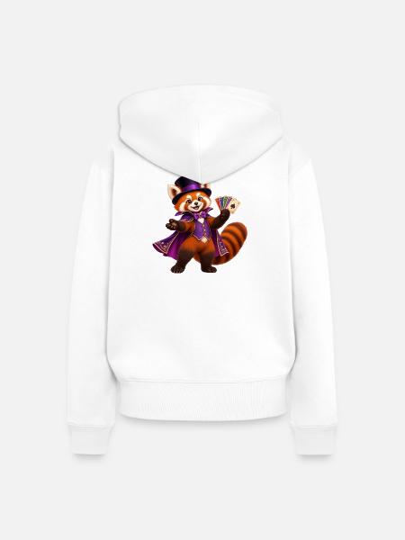 Zauberer Roter Panda mit Spielkarten - Frauen Premium Bio Zip Hoodie - Weiß