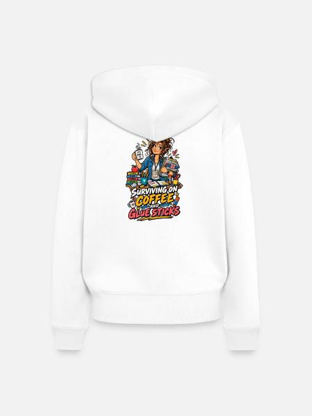 Kaffee und Klebstifte Überleben - Frauen Premium Bio Zip Hoodie - Weiß