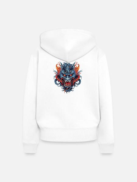 Drachenkopf Asiatischer Drache Bunt - Frauen Premium Bio Zip Hoodie - Weiß