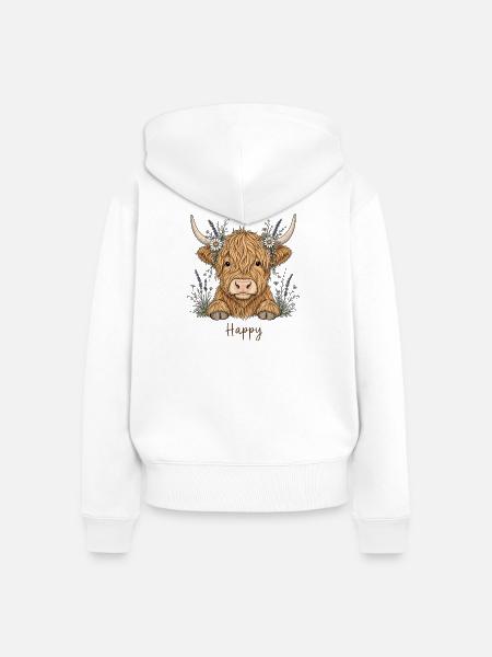 Happy Highland Kuh Lavendel - Frauen Premium Bio Zip Hoodie - Weiß