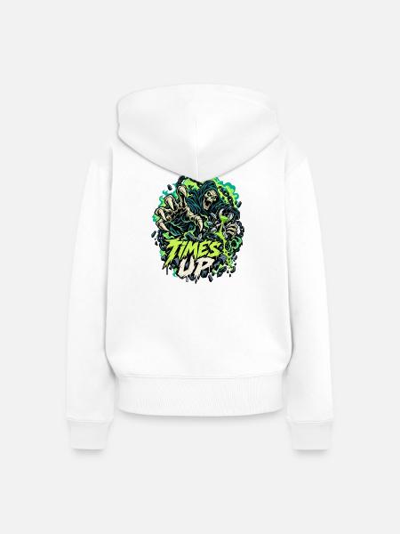 Times Up Neon Sensenmann - Frauen Premium Bio Zip Hoodie - Weiß