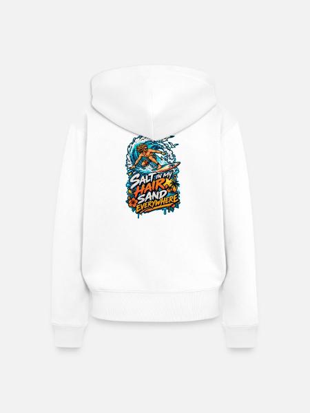 Salz im Haar, Sand überall - Frauen Premium Bio Zip Hoodie - Weiß