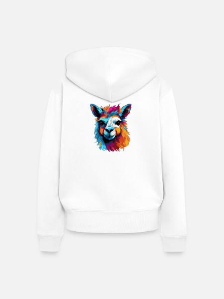 Bunter Llama Popart Muster - Frauen Premium Bio Zip Hoodie - Weiß