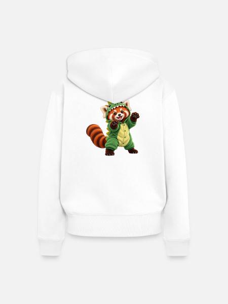 Roter Panda im Dinosaurierkostüm - Frauen Premium Bio Zip Hoodie - Weiß
