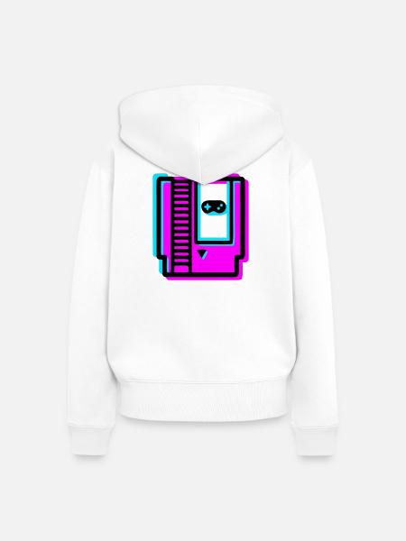 Retro Spielekassette Glitch Logo - Frauen Premium Bio Zip Hoodie - Weiß