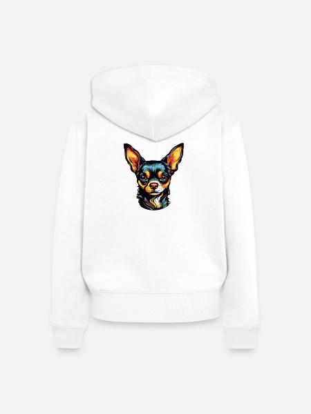 Chihuahua Hund Kopf Bunt - Frauen Premium Bio Zip Hoodie - Weiß